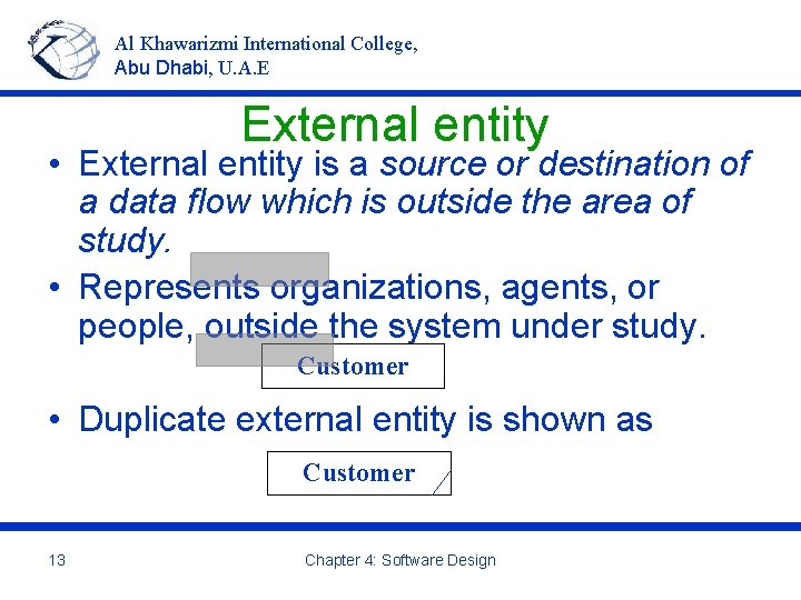 Al Khawarizmi International College, Abu Dhabi, U. A. E External entity • External entity