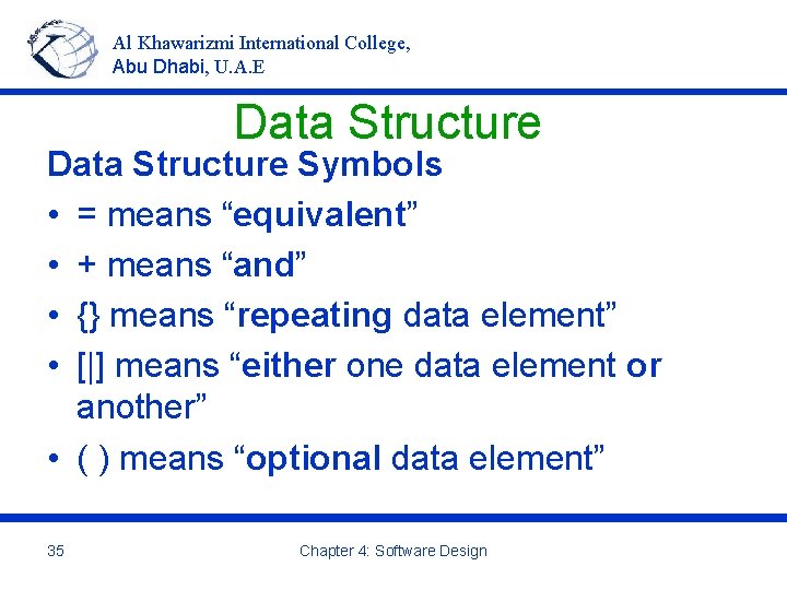 Al Khawarizmi International College, Abu Dhabi, U. A. E Data Structure Symbols • =