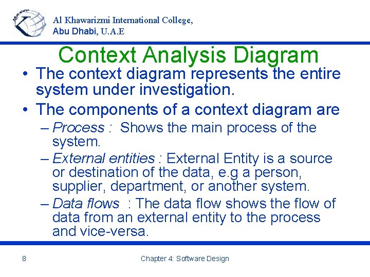 Al Khawarizmi International College, Abu Dhabi, U. A. E Context Analysis Diagram • The