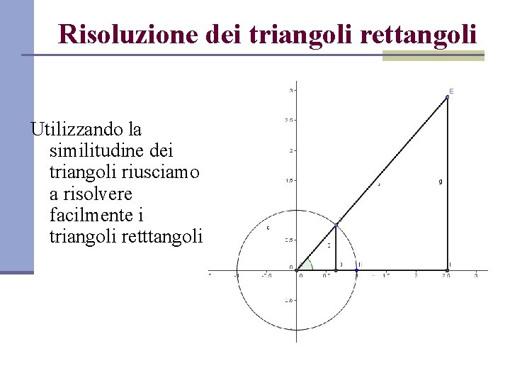 Risoluzione dei triangoli rettangoli Utilizzando la similitudine dei triangoli riusciamo a risolvere facilmente i