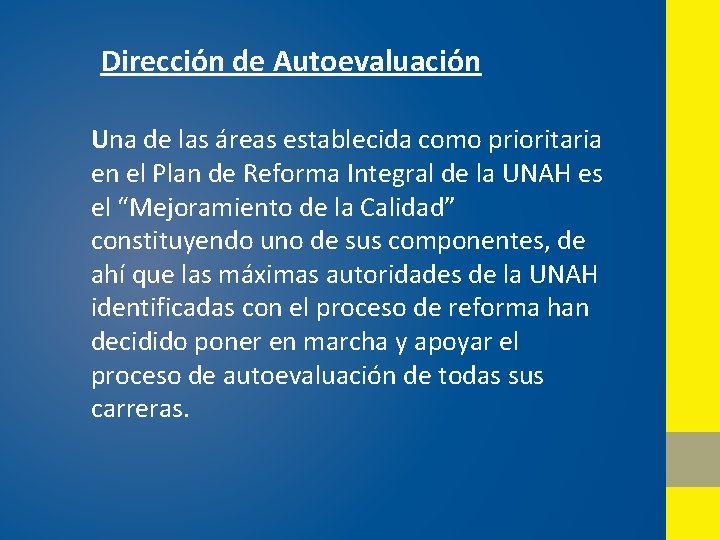 Dirección de Autoevaluación Una de las áreas establecida como prioritaria en el Plan de Dirección de Autoevaluación Una de las áreas establecida como prioritaria en el Plan de