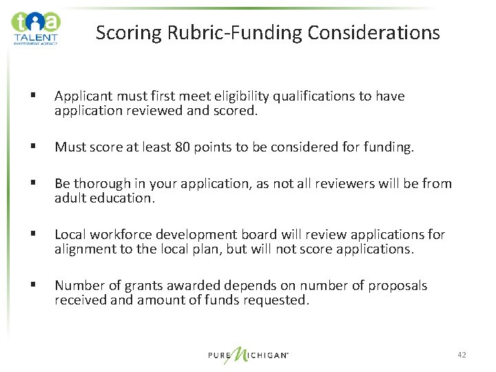 Scoring Rubric-Funding Considerations § Applicant must first meet eligibility qualifications to have application reviewed Scoring Rubric-Funding Considerations § Applicant must first meet eligibility qualifications to have application reviewed