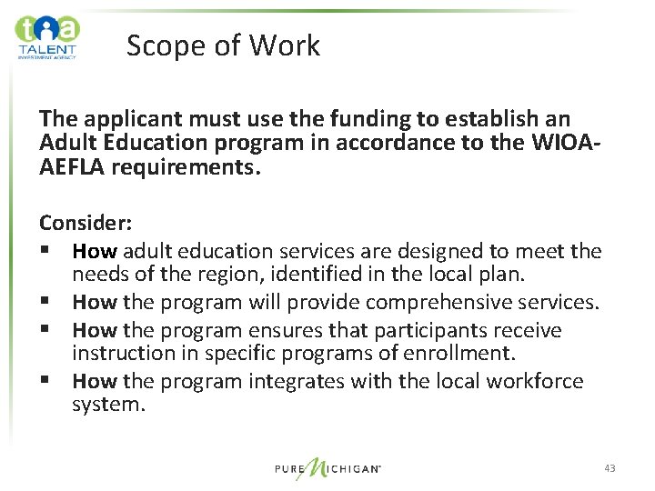 Scope of Work The applicant must use the funding to establish an Adult Education Scope of Work The applicant must use the funding to establish an Adult Education