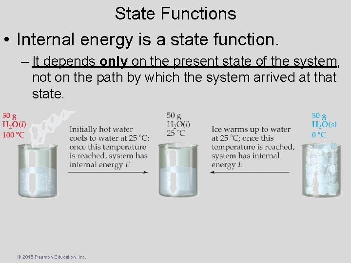 State Functions • Internal energy is a state function. – It depends only on