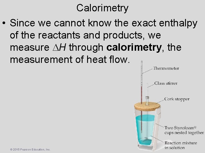 Calorimetry • Since we cannot know the exact enthalpy of the reactants and products,
