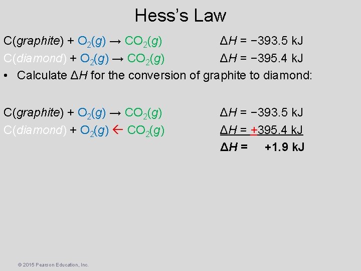 Hess’s Law C(graphite) + O 2(g) → CO 2(g) ΔH = − 393. 5