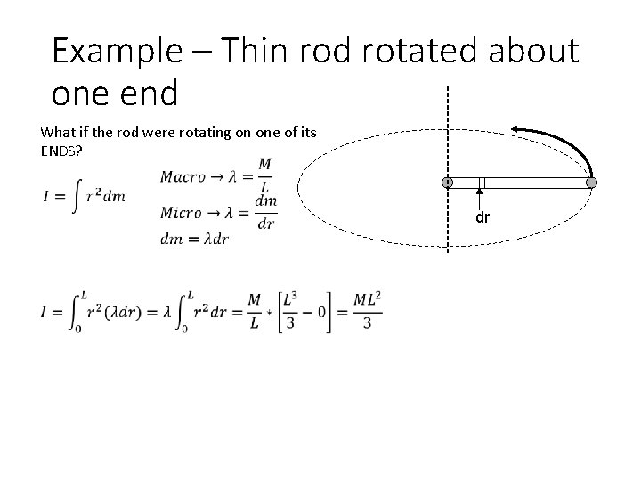 Example – Thin rod rotated about one end What if the rod were rotating