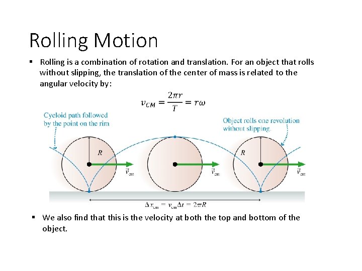 Rolling Motion § Rolling is a combination of rotation and translation. For an object