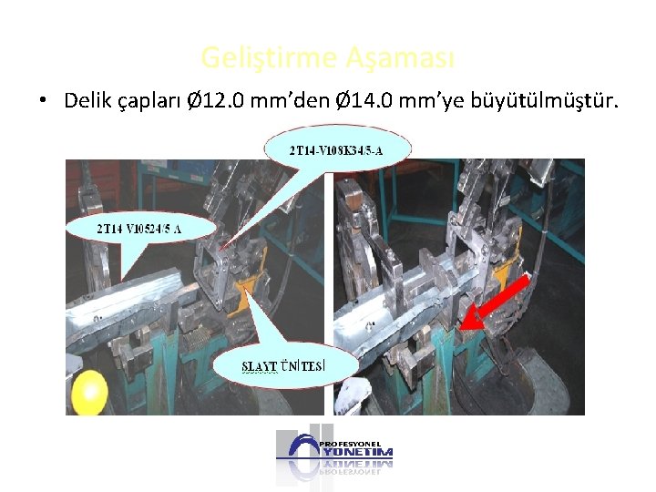 Geliştirme Aşaması • Delik çapları Ø 12. 0 mm’den Ø 14. 0 mm’ye büyütülmüştür.