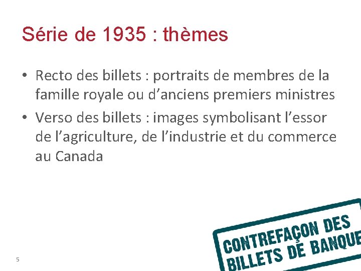 Série de 1935 : thèmes • Recto des billets : portraits de membres de