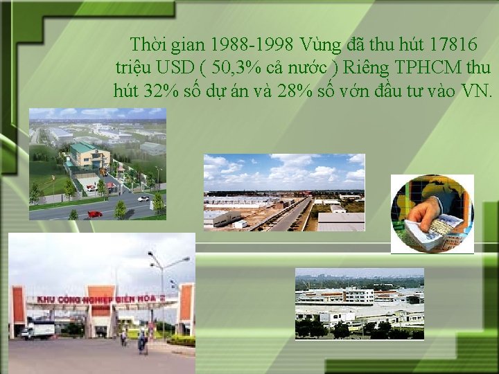 Thời gian 1988 -1998 Vùng đã thu hút 17816 triệu USD ( 50, 3%