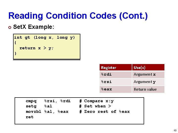 Carnegie Mellon Reading Condition Codes (Cont. ) ¢ Set. X Example: int gt (long