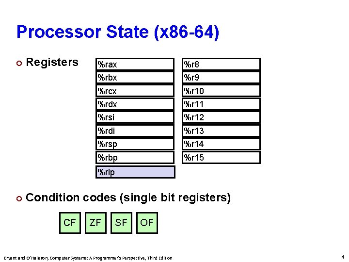 Carnegie Mellon Processor State (x 86 -64) ¢ Registers %rax %r 8 %rbx %r