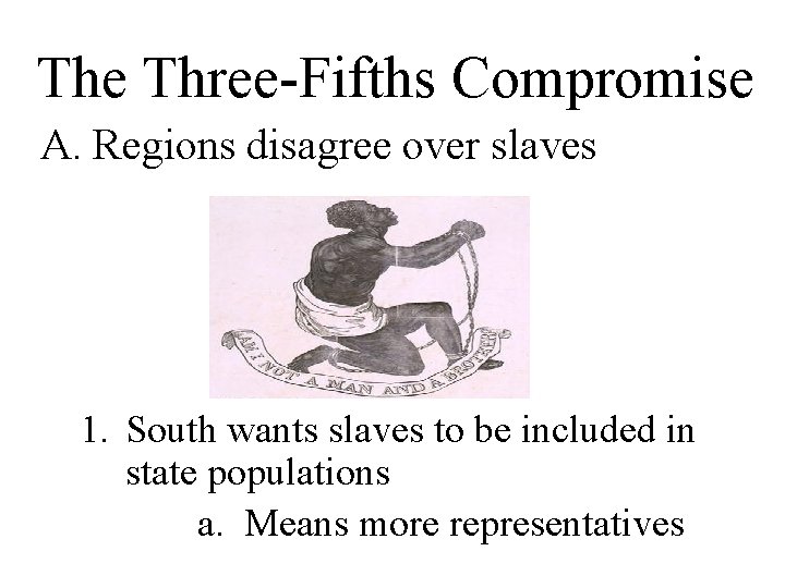 The Three-Fifths Compromise A. Regions disagree over slaves 1. South wants slaves to be