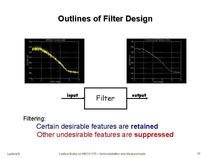 Outlines of Filter Design input Filter output Filtering: Certain desirable features are retained Other Outlines of Filter Design input Filter output Filtering: Certain desirable features are retained Other