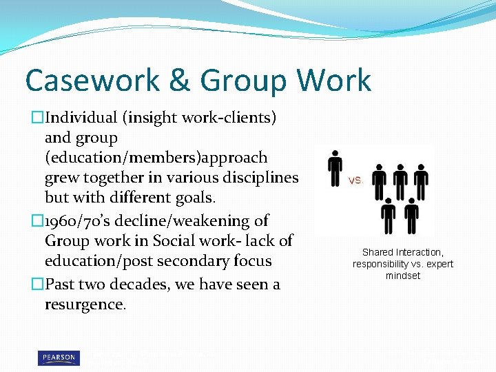 Casework & Group Work �Individual (insight work-clients) and group (education/members)approach grew together in various