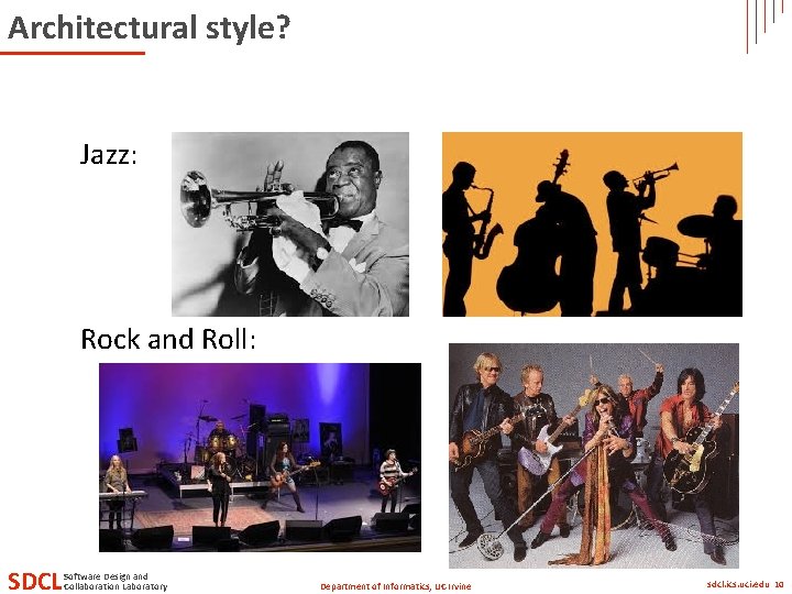 Architectural style? Jazz: Rock and Roll: SDCL Software Design and Collaboration Laboratory Department of Architectural style? Jazz: Rock and Roll: SDCL Software Design and Collaboration Laboratory Department of