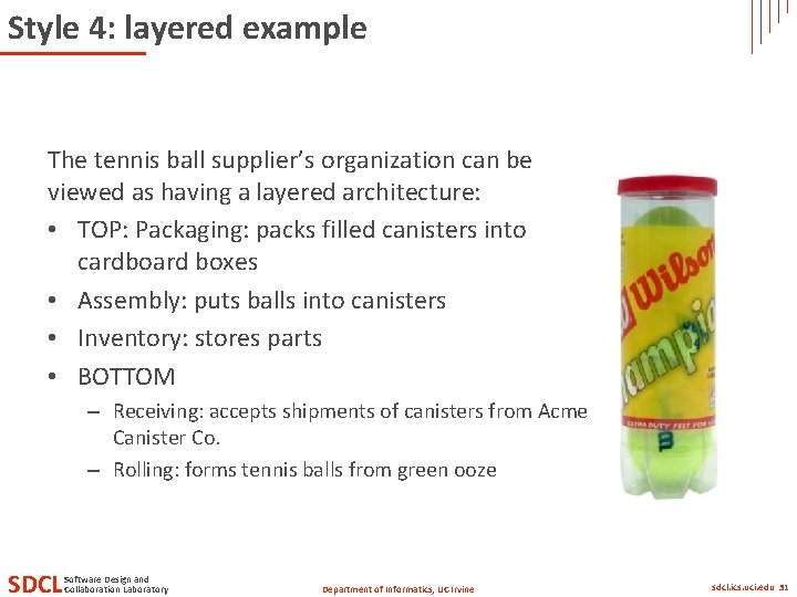 Style 4: layered example The tennis ball supplier’s organization can be viewed as having Style 4: layered example The tennis ball supplier’s organization can be viewed as having