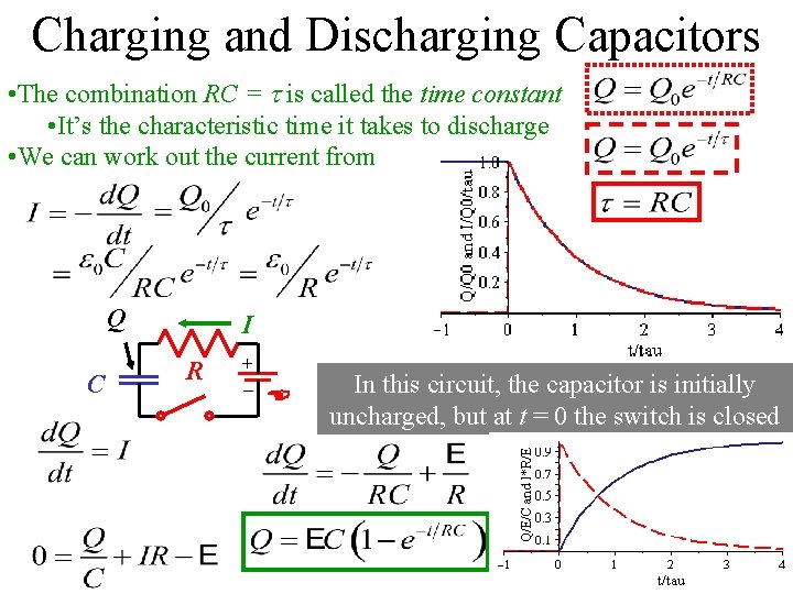 Charging and Discharging Capacitors • The combination RC = is called the time constant