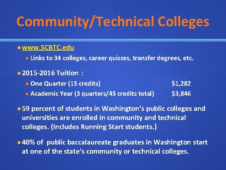 Community/Technical Colleges ● www. SCBTC. edu ● Links to 34 colleges, career quizzes, transfer