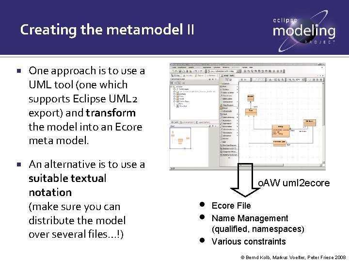 Creating the metamodel II One approach is to use a UML tool (one which