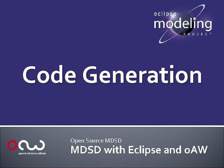 Code Generation Open Source MDSD with Eclipse and o. AW 