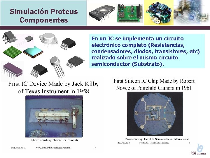 Simulación Proteus Componentes En un IC se implementa un circuito electrónico completo (Resistencias, condensadores,