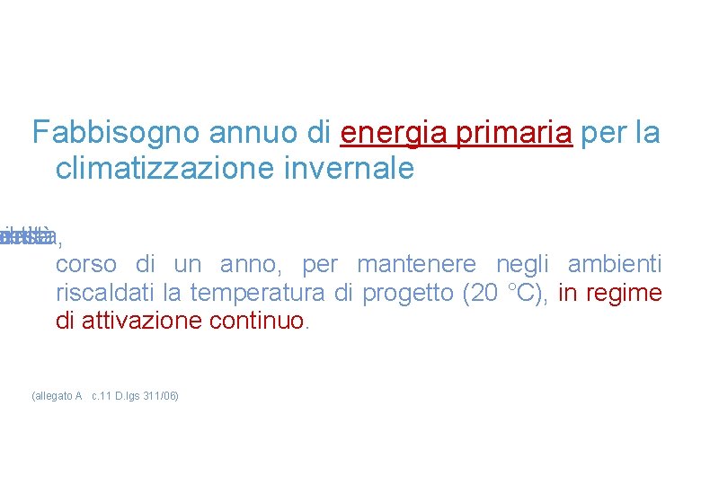 Fabbisogno annuo di energia primaria per la climatizzazione invernale hiesta, antità el ente corso Fabbisogno annuo di energia primaria per la climatizzazione invernale hiesta, antità el ente corso