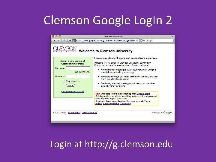 Clemson Google Log. In 2 Login at http: //g. clemson. edu Clemson Google Log. In 2 Login at http: //g. clemson. edu