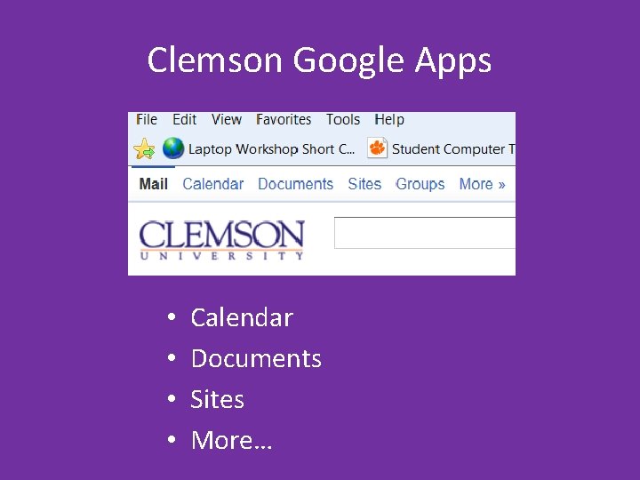 Clemson Google Apps • • Calendar Documents Sites More… Clemson Google Apps • • Calendar Documents Sites More…