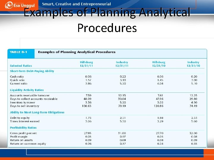 Examples of Planning Analytical Procedures 
