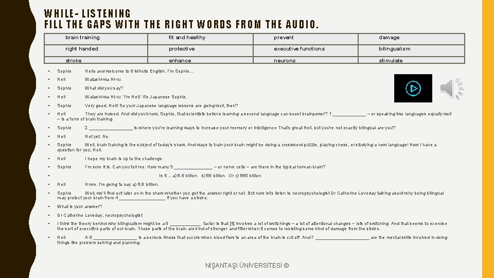 WHILE- LIS TENING FIL L T HE GA PS WITH THE RIGHT WORD S