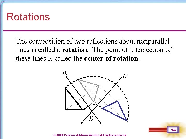 Rotations The composition of two reflections about nonparallel lines is called a rotation. The