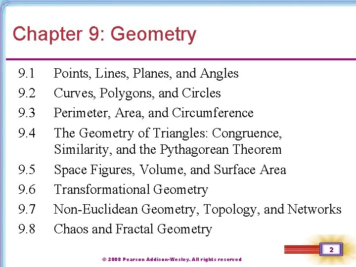 Chapter 9: Geometry 9. 1 9. 2 9. 3 9. 4 9. 5 9.