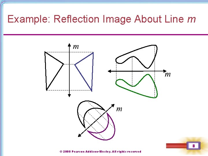 Example: Reflection Image About Line m m 8 © 2008 Pearson Addison-Wesley. All rights