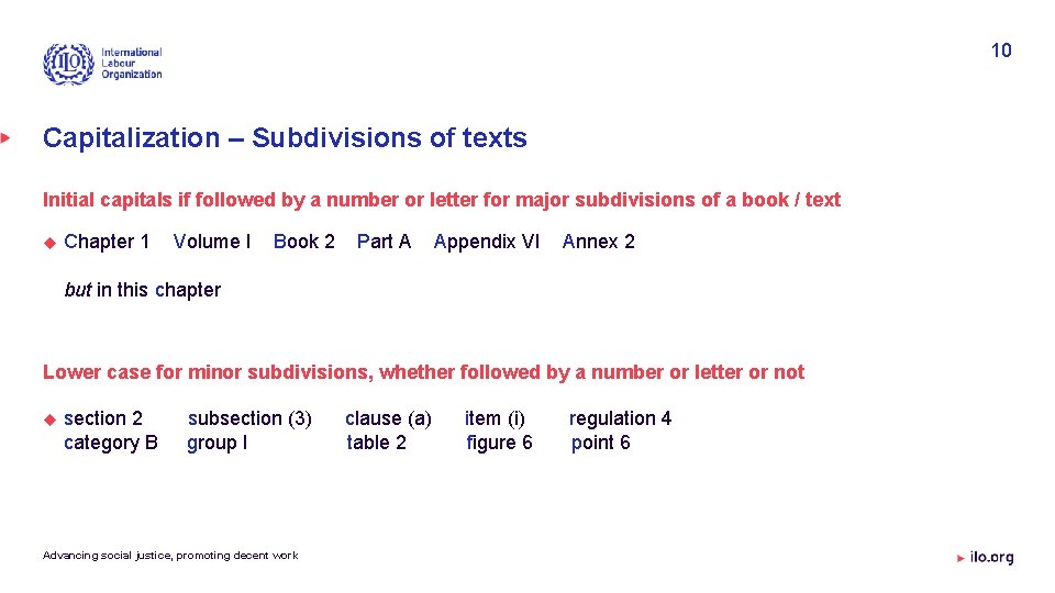 10 Capitalization – Subdivisions of texts Initial capitals if followed by a number or