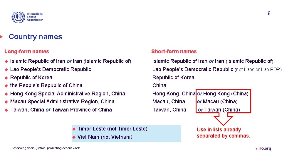 6 Country names Long-form names Short-form names Islamic Republic of Iran or Iran (Islamic
