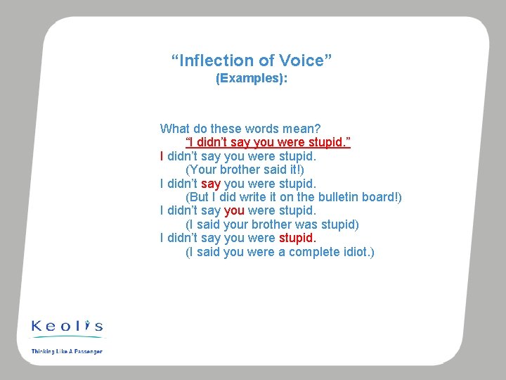 “Inflection of Voice” (Examples): What do these words mean? “I didn’t say you were