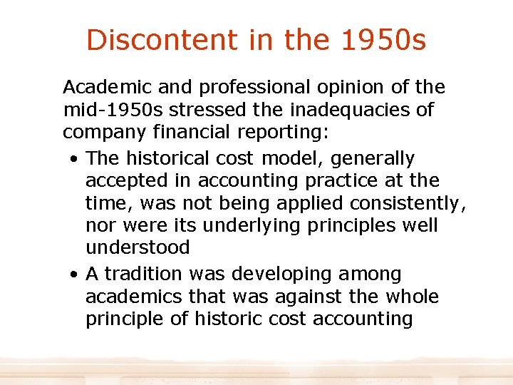 Discontent in the 1950 s Academic and professional opinion of the mid-1950 s stressed