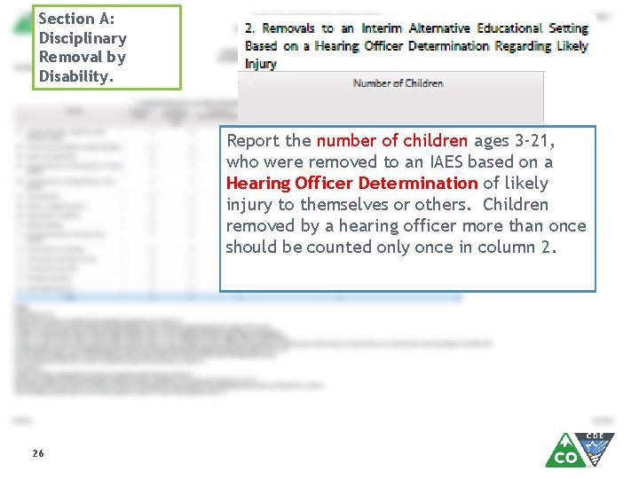 Section A: Disciplinary Removal by Disability. Report the number of children ages 3 -21,