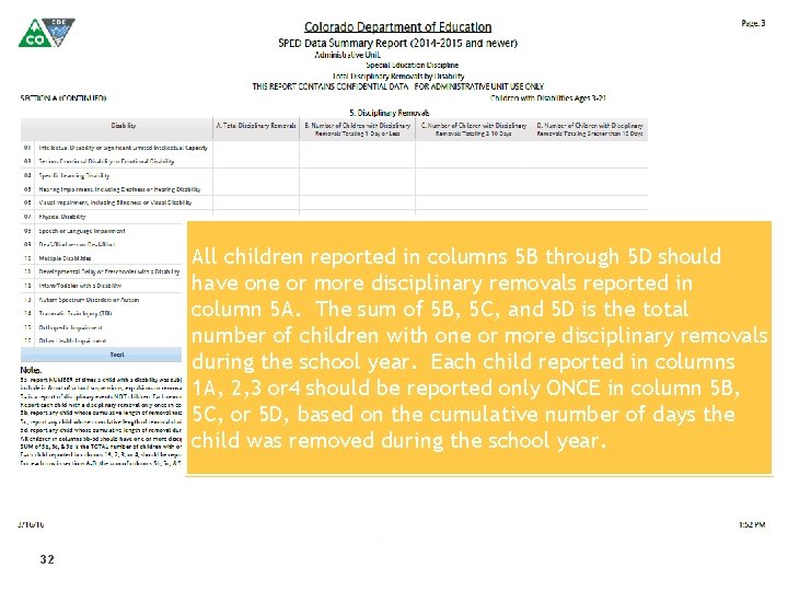 All children reported in columns 5 B through 5 D should have one or