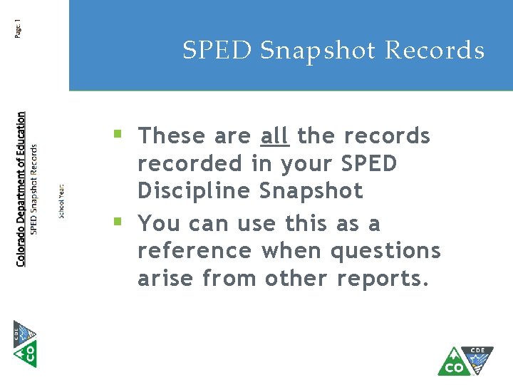 SPED Snapshot Records § These are all the records recorded in your SPED Discipline