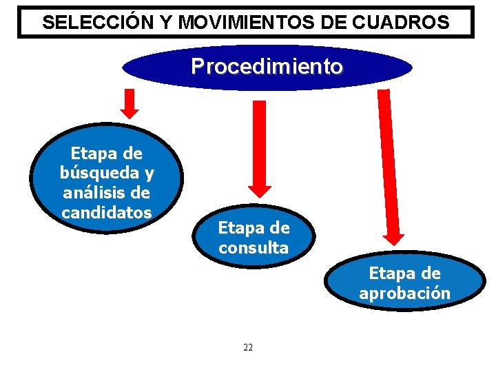 SELECCIÓN Y MOVIMIENTOS DE CUADROS Procedimiento Etapa de búsqueda y análisis de candidatos Etapa