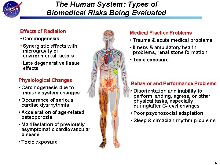 The Human System: Types of Biomedical Risks Being Evaluated Effects of Radiation Medical Practice