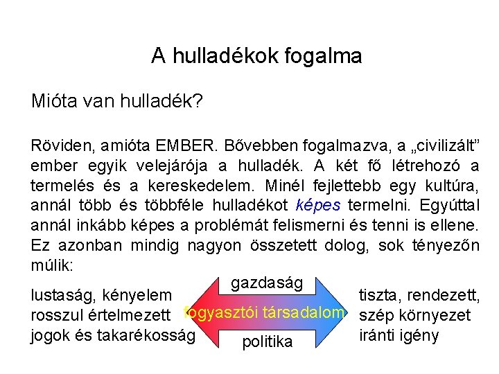 A hulladékok fogalma Mióta van hulladék? Röviden, amióta EMBER. Bővebben fogalmazva, a „civilizált” ember