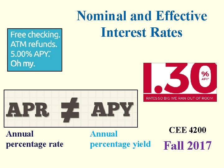 Nominal and Effective Interest Rates Annual percentage rate Annual percentage yield CEE 4200 Fall