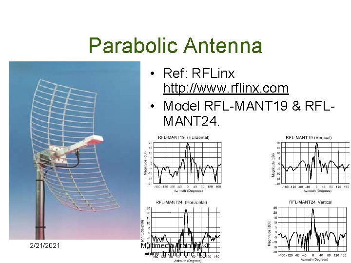 Parabolic Antenna • Ref: RFLinx http: //www. rflinx. com • Model RFL-MANT 19 &