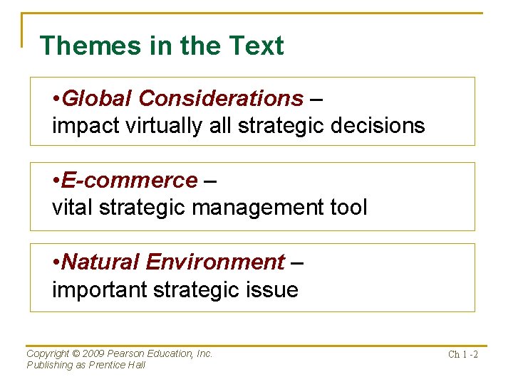Themes in the Text • Global Considerations – impact virtually all strategic decisions •