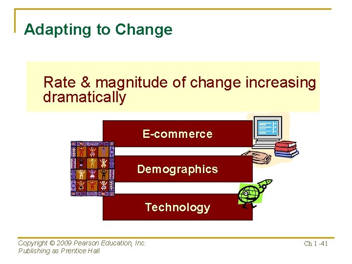 Adapting to Change Rate & magnitude of change increasing dramatically E-commerce Demographics Technology Copyright