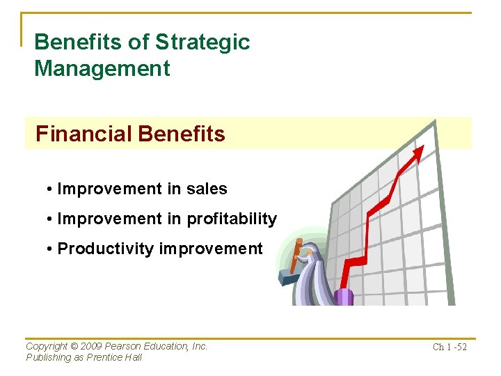 Benefits of Strategic Management Financial Benefits • Improvement in sales • Improvement in profitability